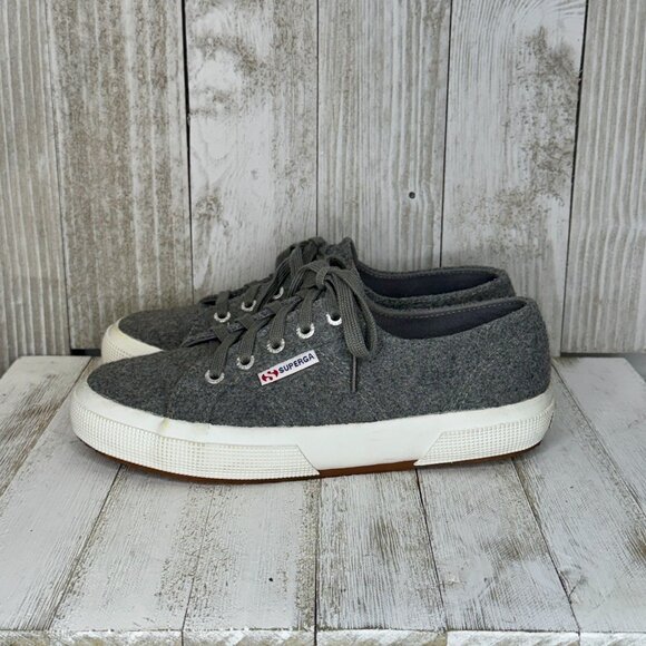 Superga Gray Wool Lace-Up Sneakers Size US 7 - Picture 3 of 10